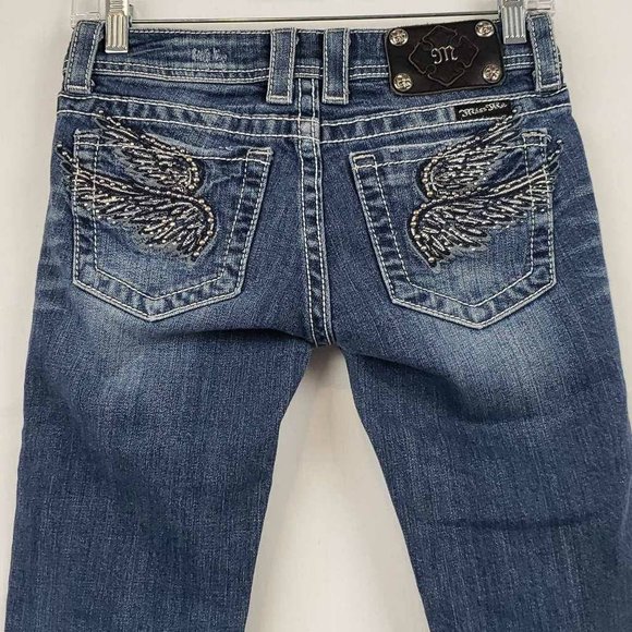 Miss Me Womens Capri Jeans Blue Stretch Embroidered Dark Wash Low Rise Denim 26 - Picture 3 of 12